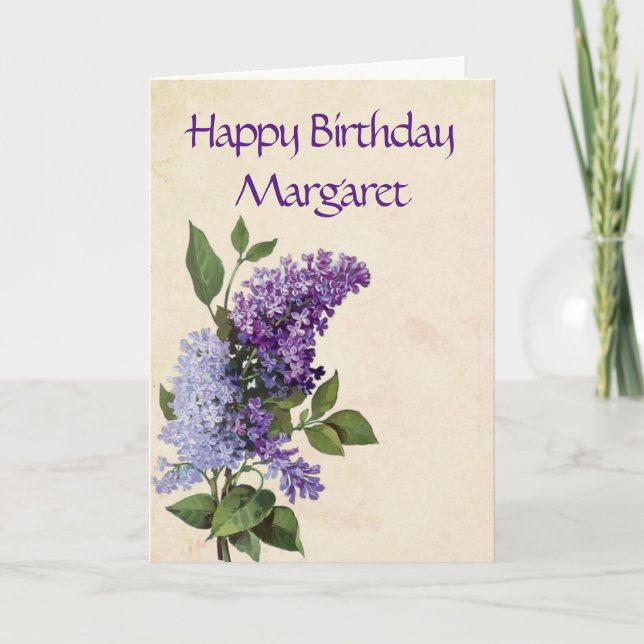 Happy Birthday Vintage Lilac Flowers Card (Front)