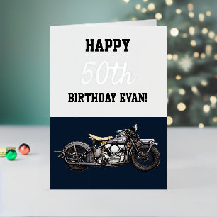 Happy Birthday Vintage Motorcycle 50th Men's Foil Holiday Card