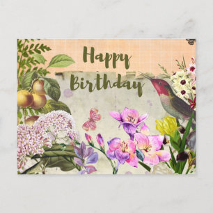 Happy Birthday Vintage Nature Composition Postcard
