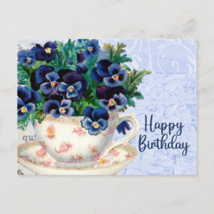 Happy Birthday Vintage Pansy Flowers  Postcard