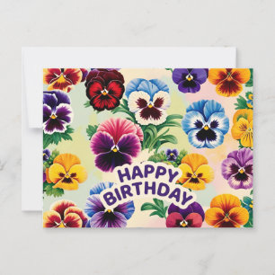 Happy Birthday Vintage Pansy Flowers  Postcard