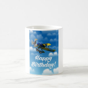Happy Birthday vintage plane in a blue sky Coffee Mug