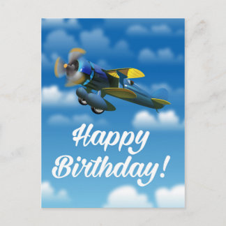 Happy Birthday vintage plane in a blue sky Postcard