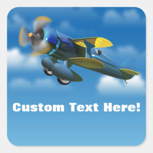 Happy Birthday vintage plane in a blue sky Square Sticker