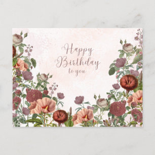 Happy Birthday Vintage Roses and Garden Flowers Postcard