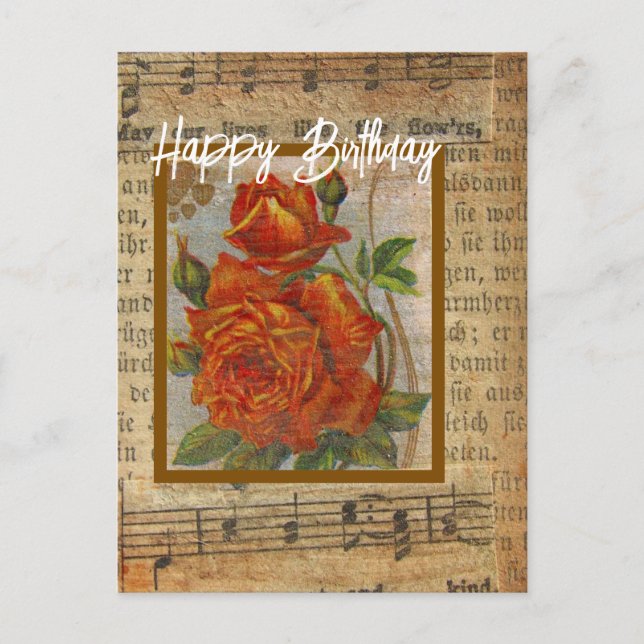 Happy Birthday Vintage Roses Collage Postcard (Front)