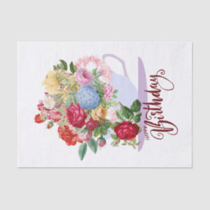 Happy Birthday Vintage Roses in a Tea Cup Tissue Paper