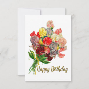 Happy Birthday Vintage Sweet Pea Flowers Card
