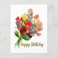 Happy Birthday Vintage Sweet Pea Flowers 