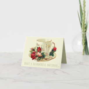 HAPPY BIRTHDAY VINTAGE TEACUP GREETING CARD