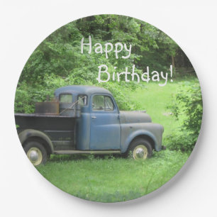 Happy Birthday Vintage Truck Paper Plate