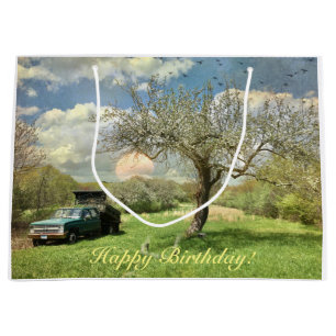 Happy Birthday Vintage Truck Sunset Large Gift Bag