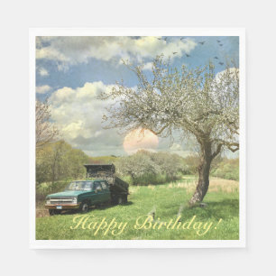 Happy Birthday Vintage Truck Sunset Napkin