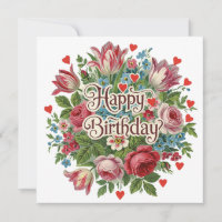 Happy Birthday Vintage Tulips and Roses 