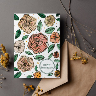 Happy Birthday vintage watercolor and ink flowers Holiday Card