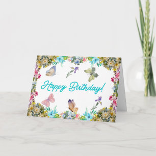 Happy Birthday Vintage Watercolor Flowers  Card