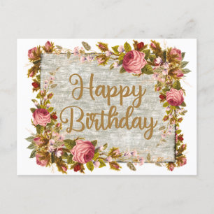 Happy Birthday Vintage Watercolor Roses  Postcard