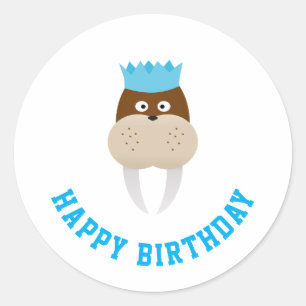 Happy Birthday Walrus Classic Round Sticker