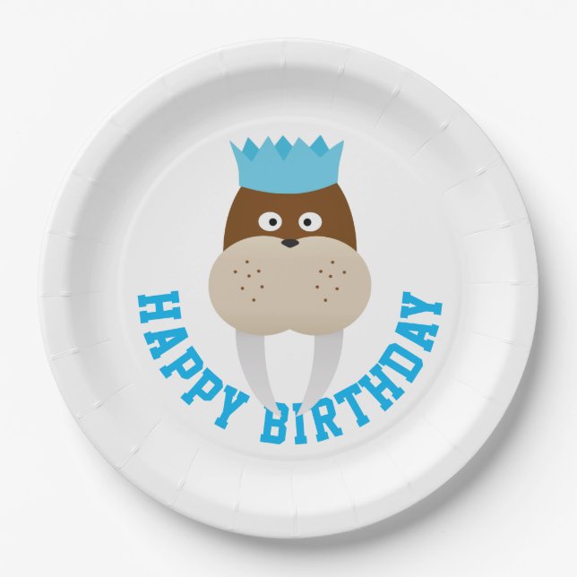Happy Birthday Walrus Paper Plate (Front)