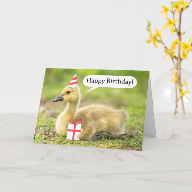 Happy Birthday Warm and Fuzzy Gosling Humour Card (Yellow Flower)