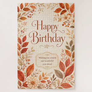 Happy Birthday Warm Autumn Botanical Watercolor Jigsaw Puzzle
