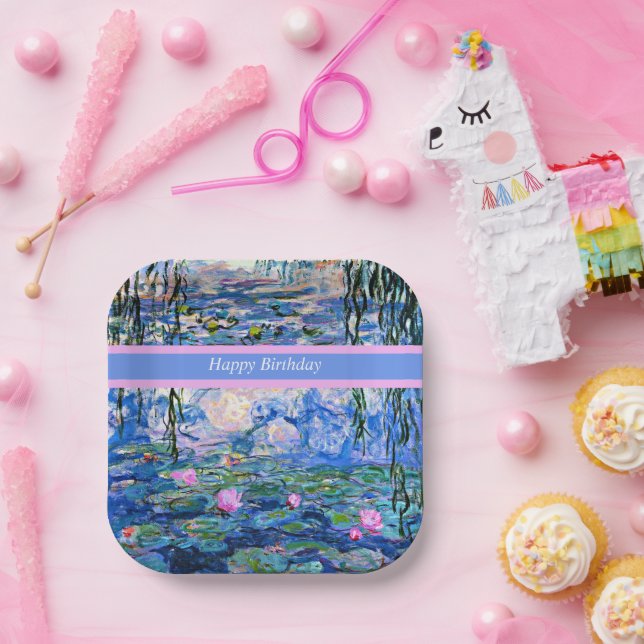 Happy Birthday, Water Lilies artwork, Paper Plate (Party)