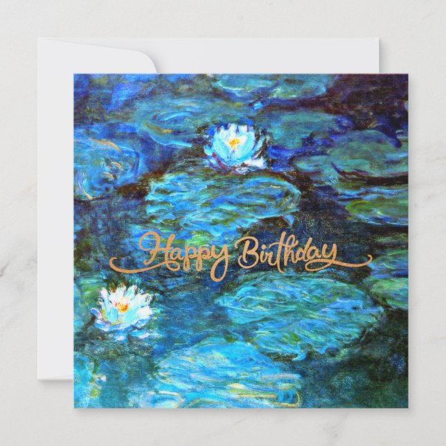 Happy Birthday, Water Lilies (blue), Card (Front)