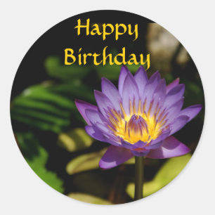 Happy Birthday, Water Lily Classic Round Sticker