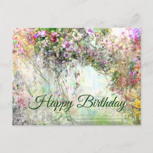 Happy Birthday Watercolor Abstract Flowers  Postcard