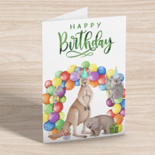 Happy Birthday Watercolor Australian Animals Card