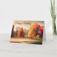 Happy Birthday Watercolor Autumn Forest Landscape