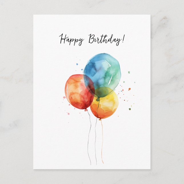 Happy Birthday Watercolor Ballons Holiday Postcard (Front)