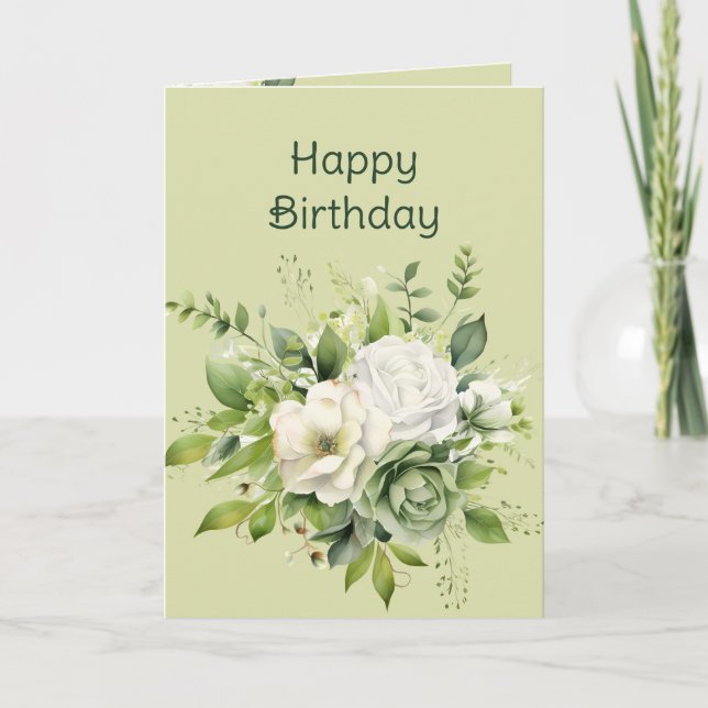 Happy Birthday Watercolor Beautiful Flowers Card (Front)