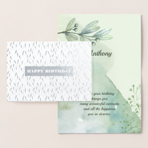 Happy Birthday. Watercolor Botanical Luxury Foil Card