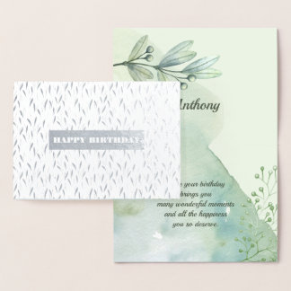 Happy Birthday. Watercolor Botanical Luxury Foil Card