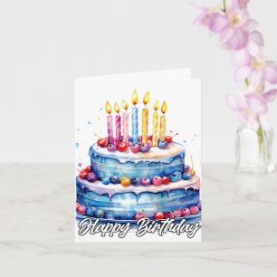 Happy Birthday Watercolor Cake Art Card