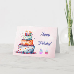 Happy Birthday Watercolor Cake with Candles Card