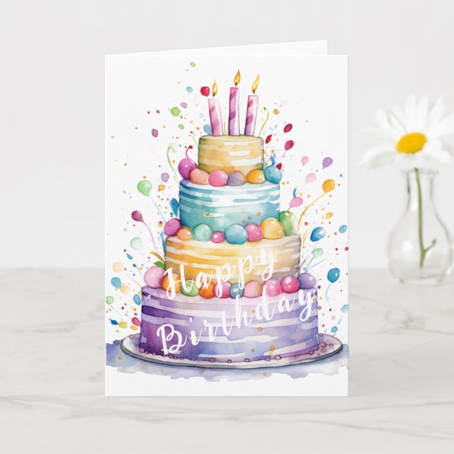 Happy Birthday Watercolor Card (Small Plant)