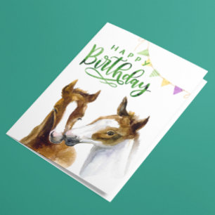Happy Birthday Watercolor Colt Horse  Card