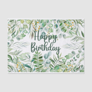 Happy Birthday Watercolor Eucalyptus Leaves  Tissue Paper