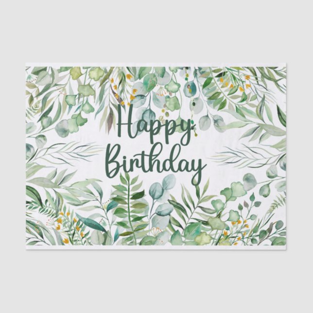 Happy Birthday Watercolor Eucalyptus Leaves  Tissue Paper (Front)