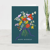 Happy Birthday Watercolor Floral Bouquet Card (Front)