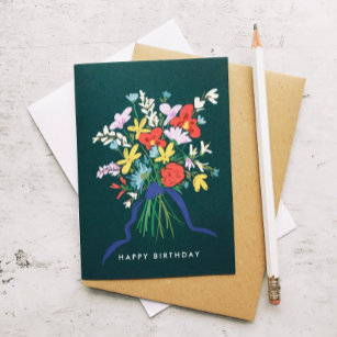 Happy Birthday Watercolor Floral Bouquet Card