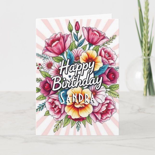 Happy Birthday Watercolor Floral Bouquet Card (Front)