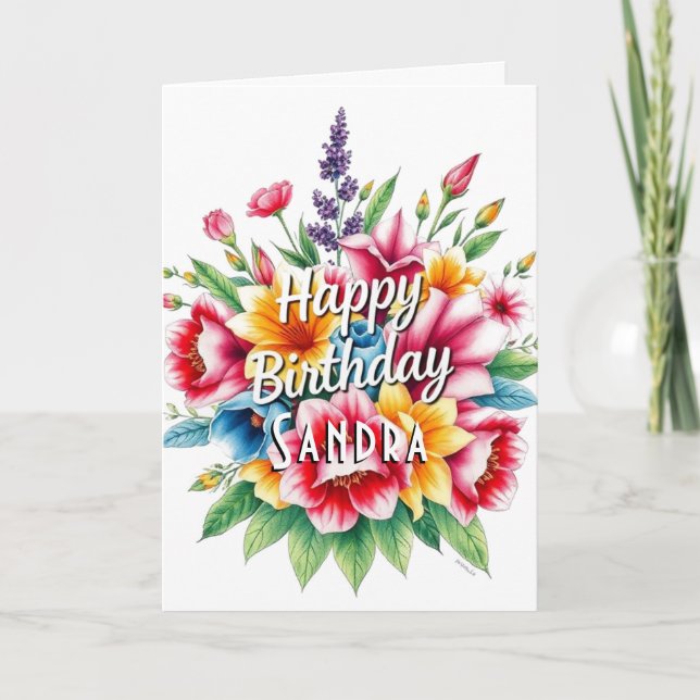 Happy Birthday Watercolor Floral Bouquet Card (Front)