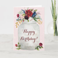 Happy Birthday Watercolor Floral Mason Jar