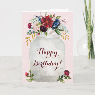 Happy Birthday Watercolor Floral Mason Jar Card