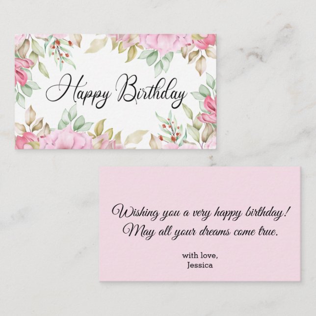 happy birthday watercolor floral pink classic  card (Front/Back)