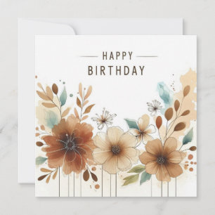 happy birthday watercolor flowers card