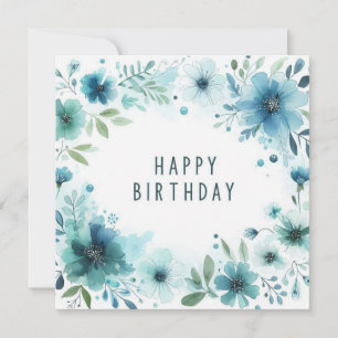 happy birthday watercolor flowers card